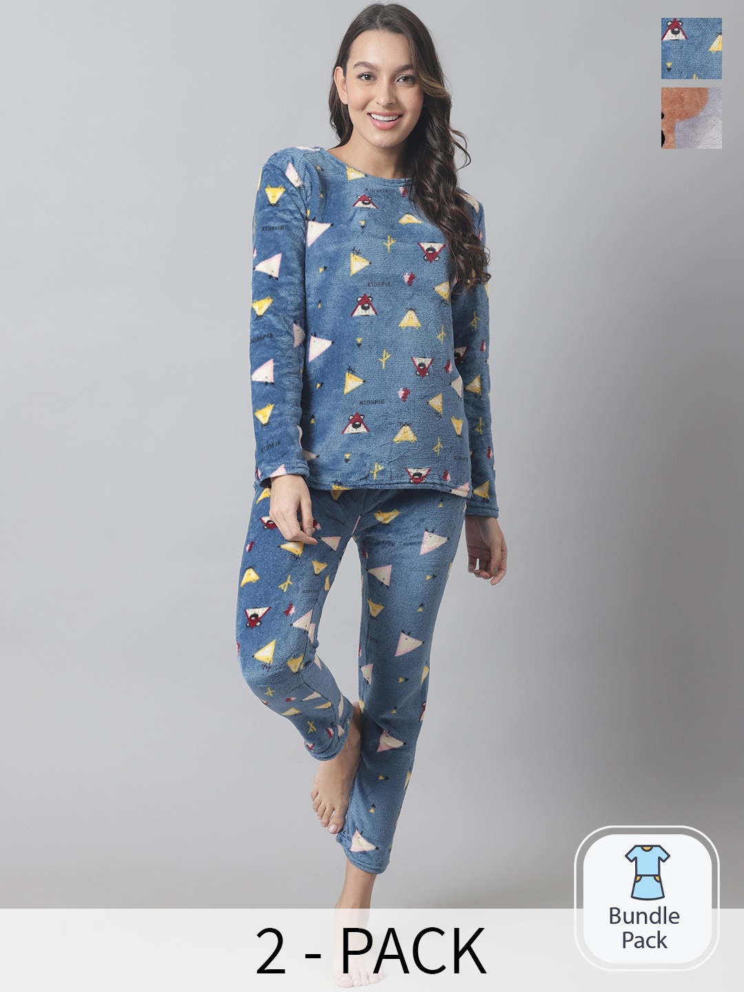

TAG 7 Pack Of 2 Graphic Printed Night suits, Blue
