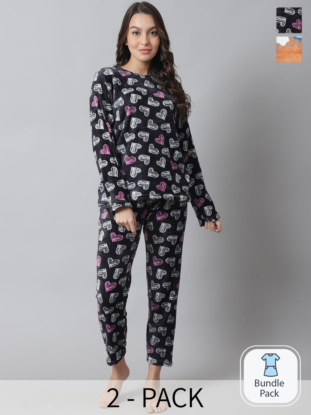 

TAG 7 Pack Of 2 Graphic Printed Top With Pyjamas, Black