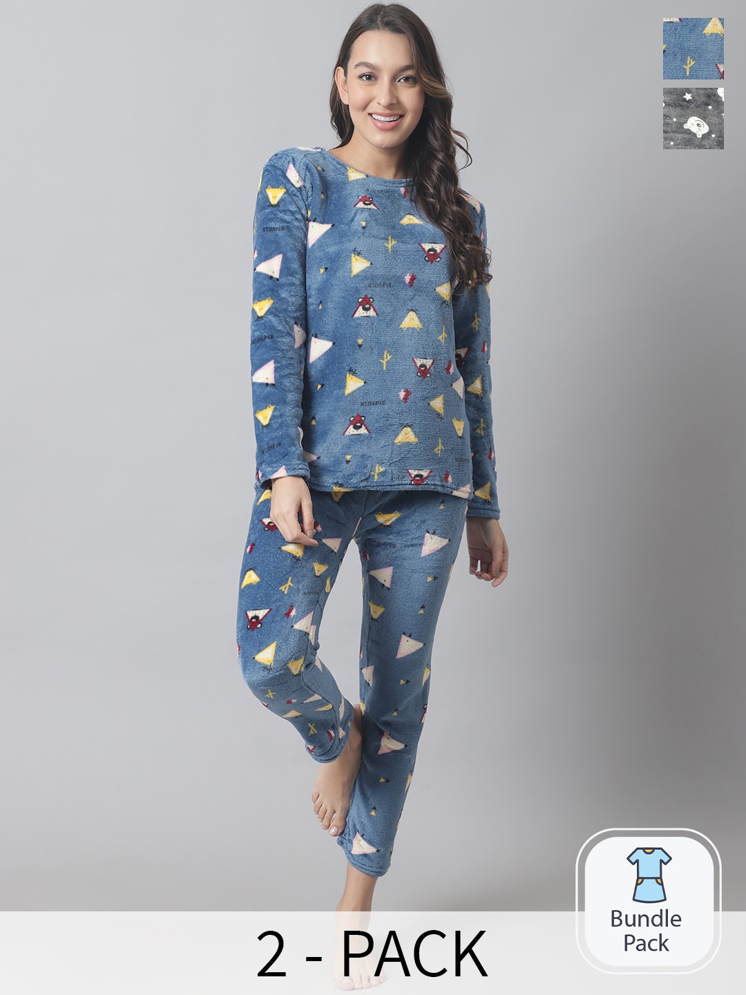 

TAG 7 Pack Of 2 Graphic Printed Night suits, Blue