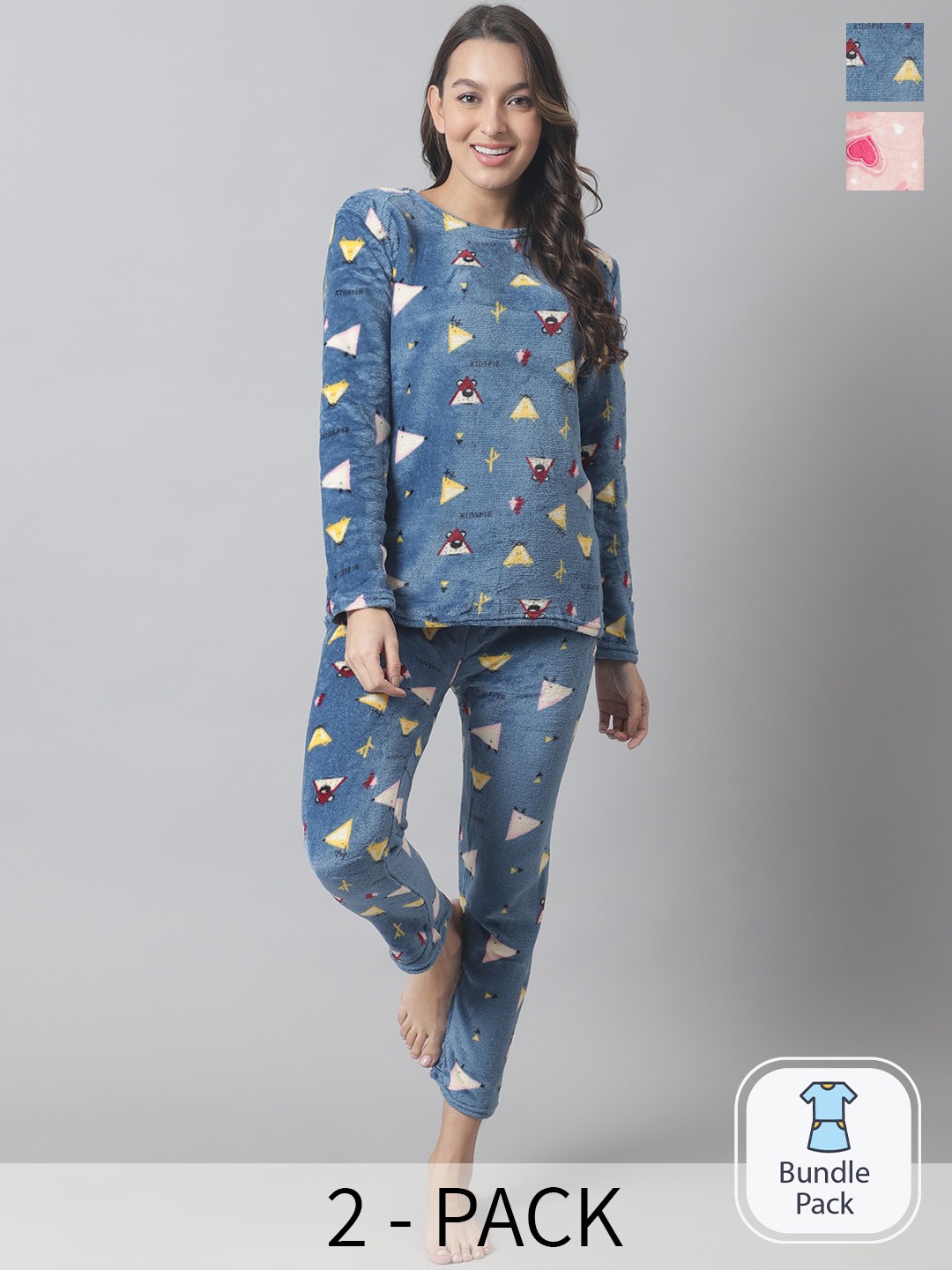

TAG 7 Pack Of 2 Conversational Printed Woollen Night suits, Blue