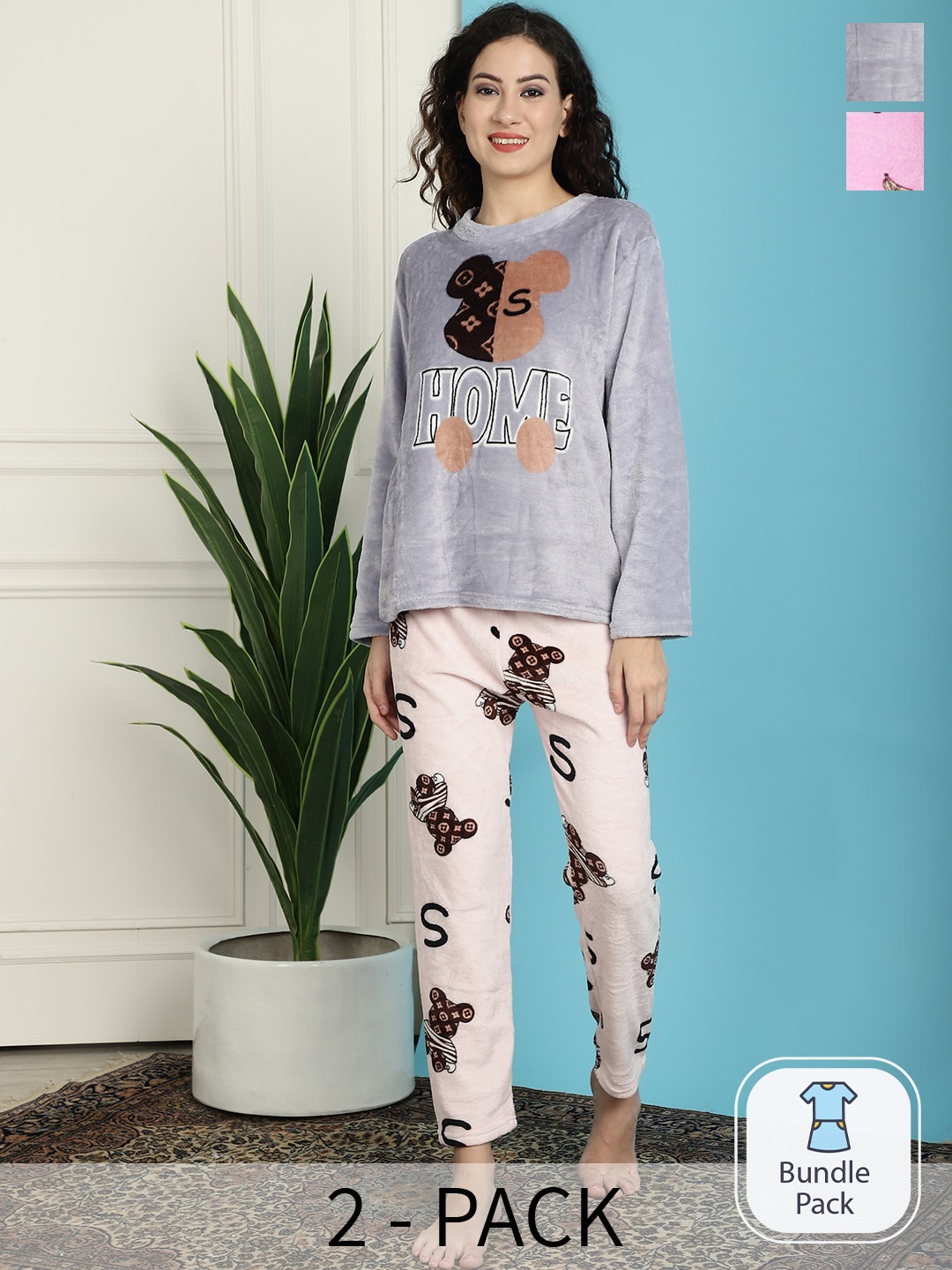 

TAG 7 Pack Of 2 Conversational Printed Night Suit, Pink
