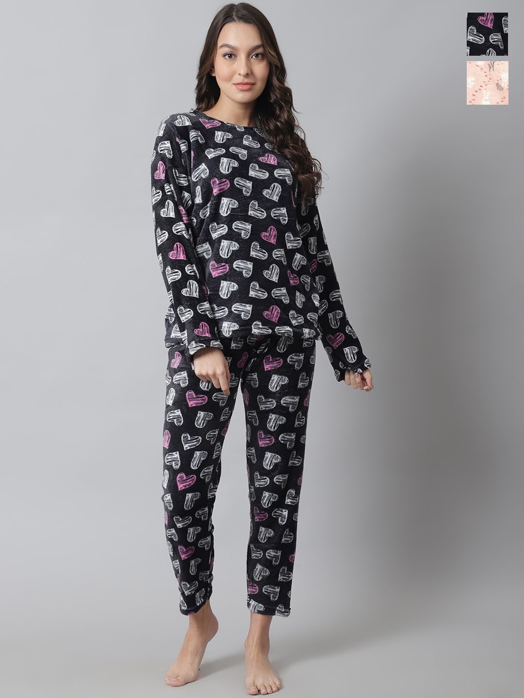 

TAG 7 Pack Of 2 Conversational Printed Woollen Night suits, Black
