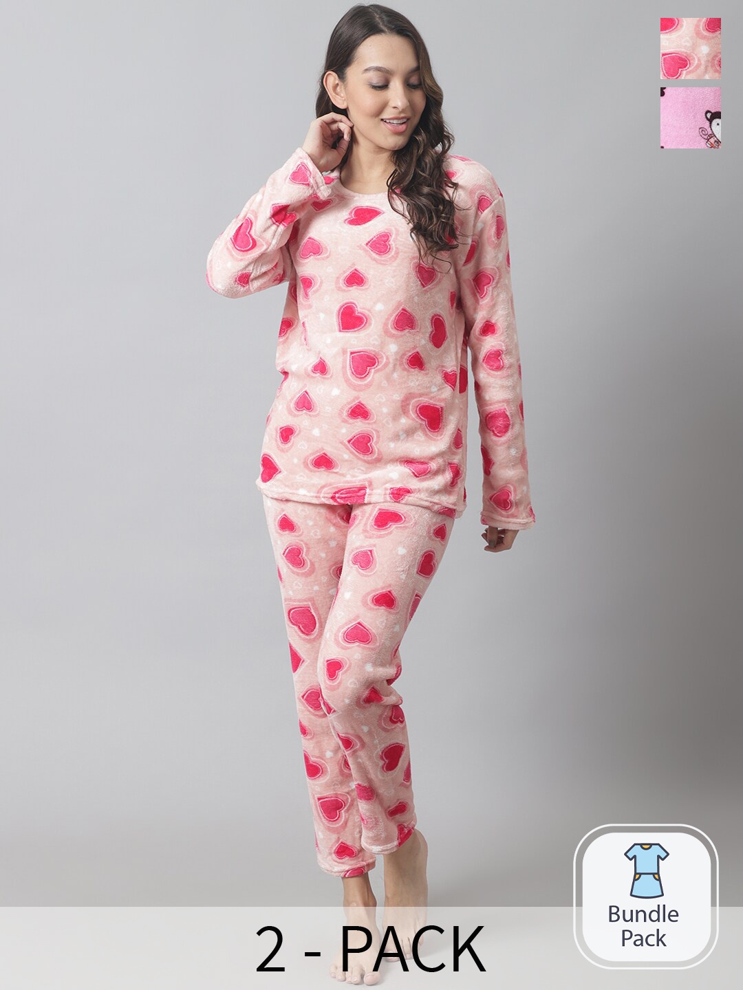 

TAG 7 Pack Of 2 Graphic Printed Nightsuit, Pink