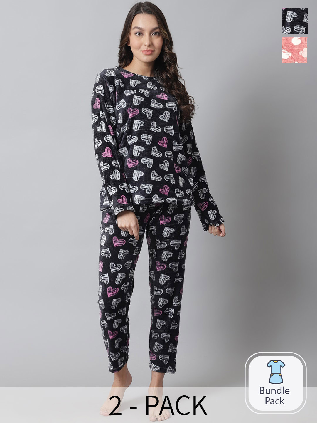 

TAG 7 Pack Of 2 Graphic Printed Nightsuit, Black
