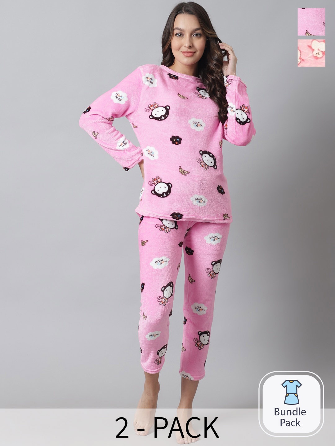 

TAG 7 Pack Of 2 Conversational Printed Night Suit, Pink