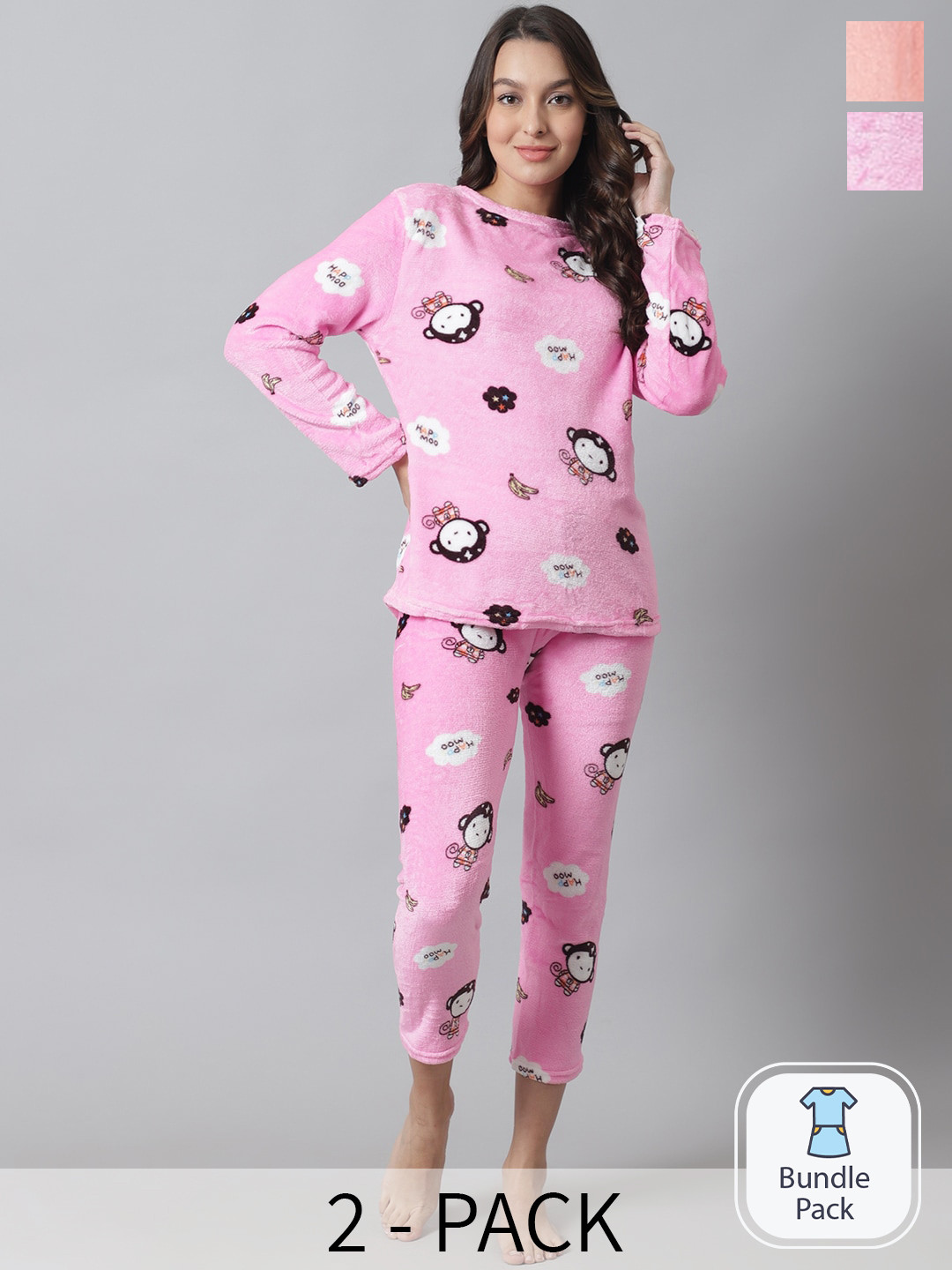 

TAG 7 Pack Of 2 Conversational Printed T-Shirt & Pyjama, Pink