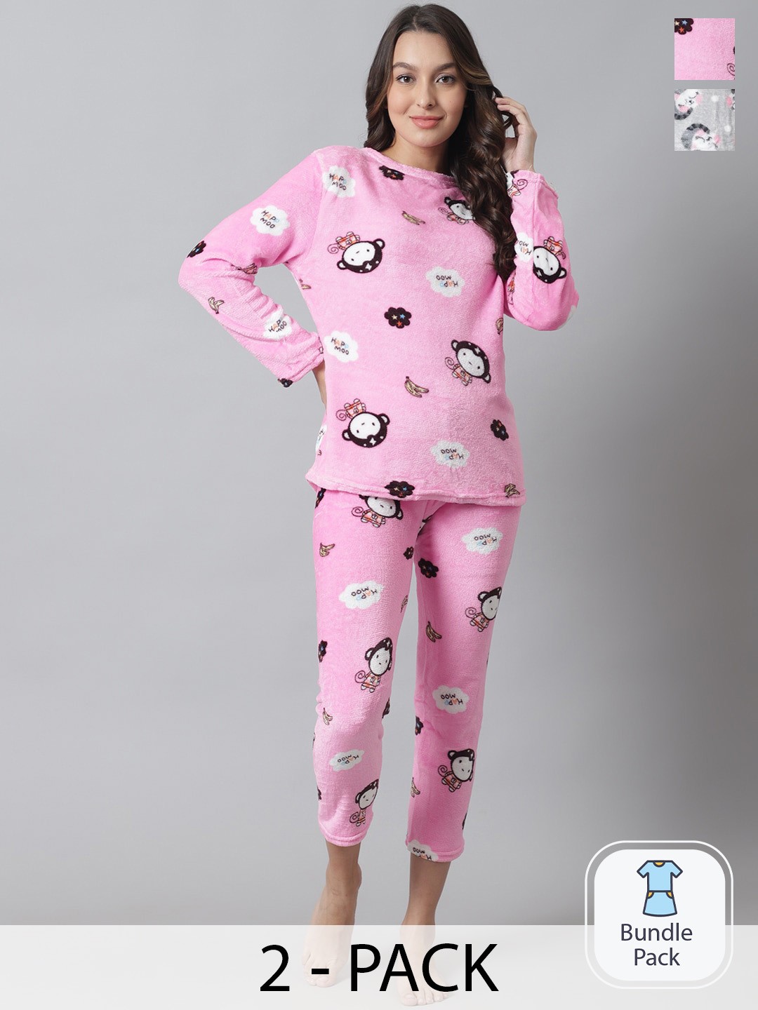 

TAG 7 Pack Of 2 Conversational Printed T-Shirt & Pyjama, Pink