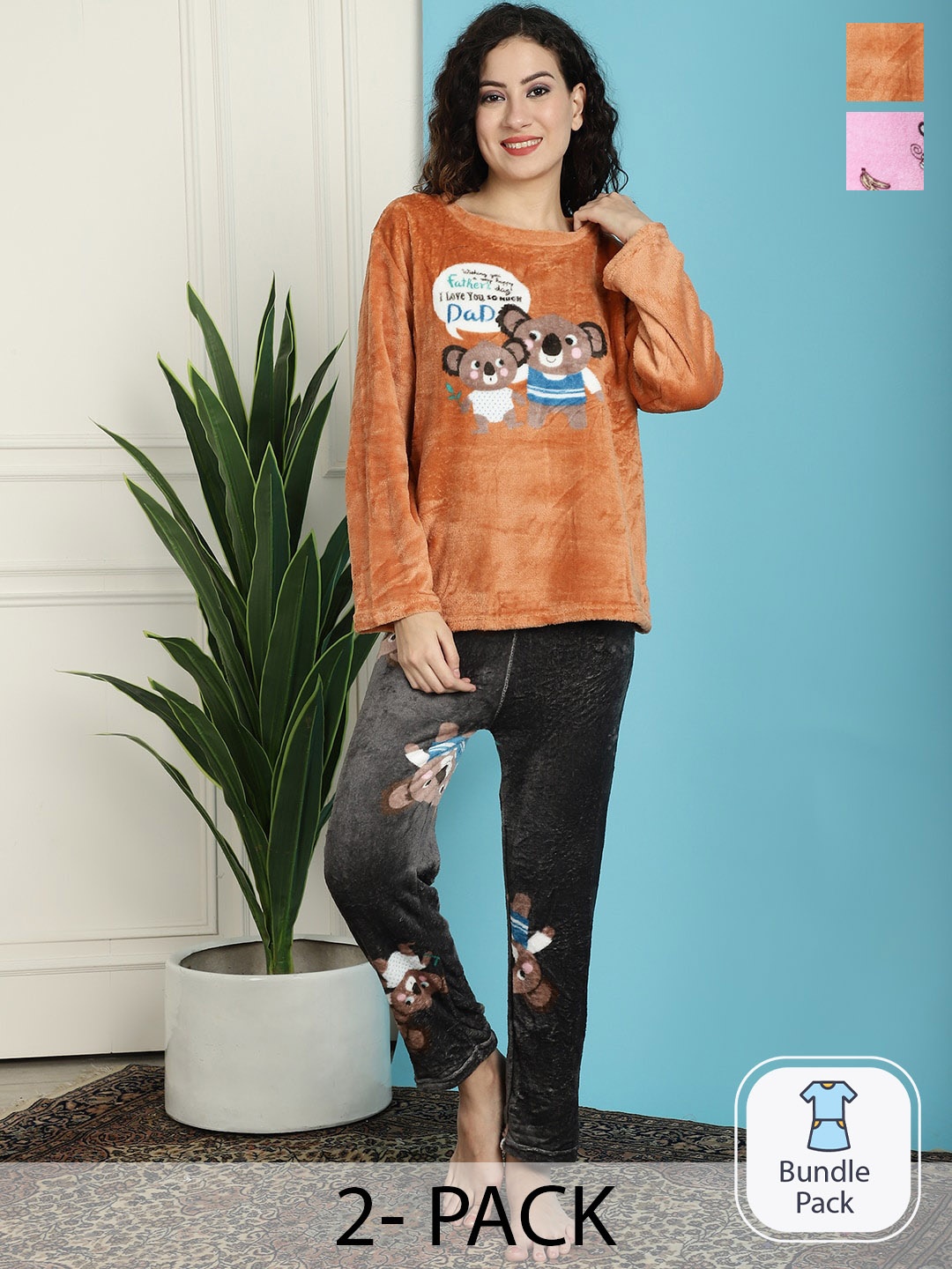

TAG 7 Pack Of 2 Conversational Printed T-Shirt & Pyjama, Pink