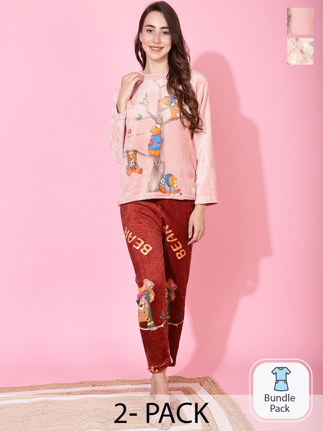 

TAG 7 Pack Of 2 Conversational Printed Night Suit, Rust