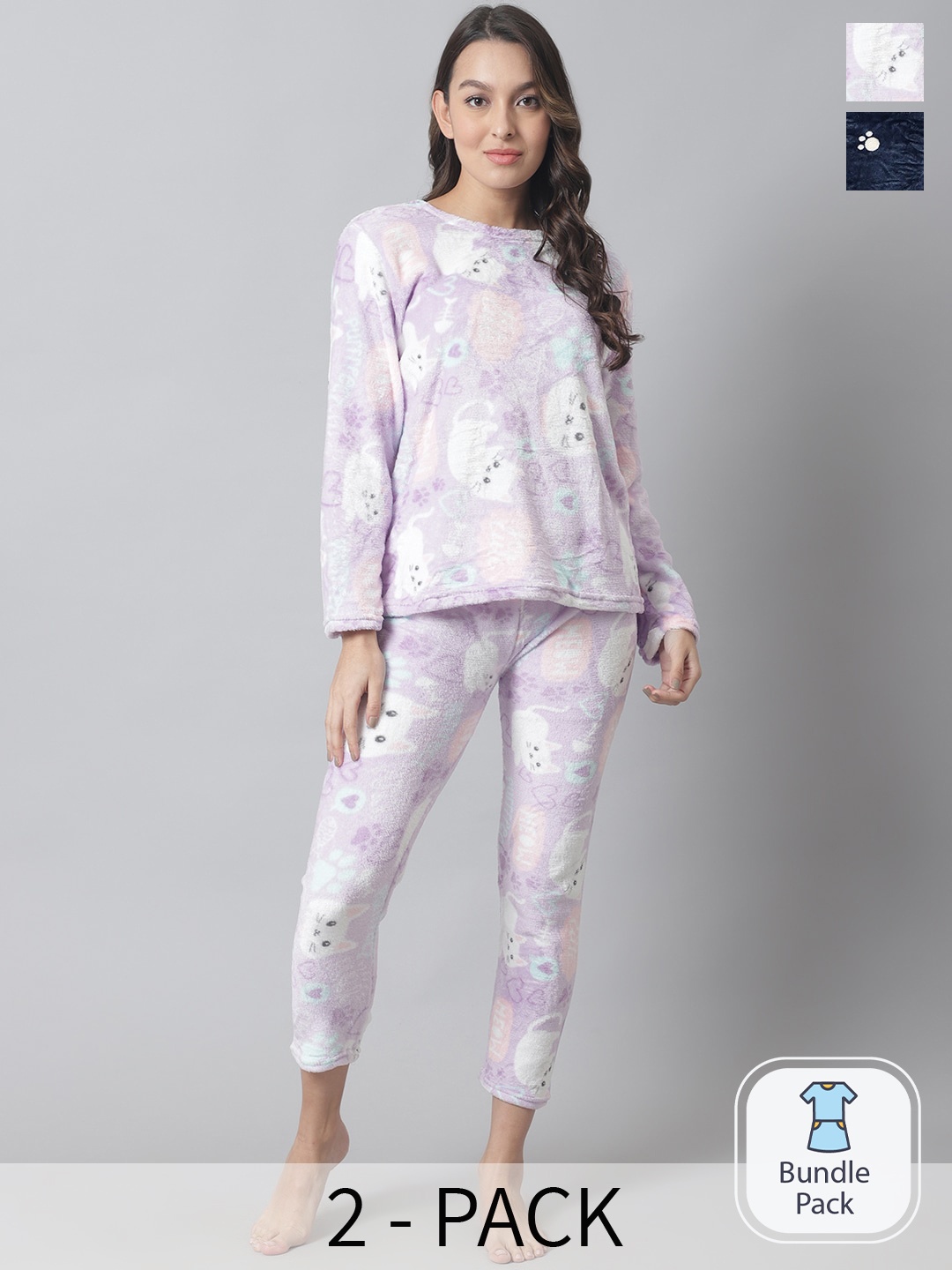 

TAG 7 Pack Of 2 Graphic Printed Top With Pyjamas, Lavender