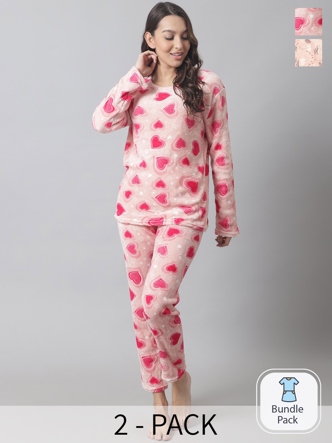 

TAG 7 Pack Of 2 Conversational Printed Night Suit, Pink