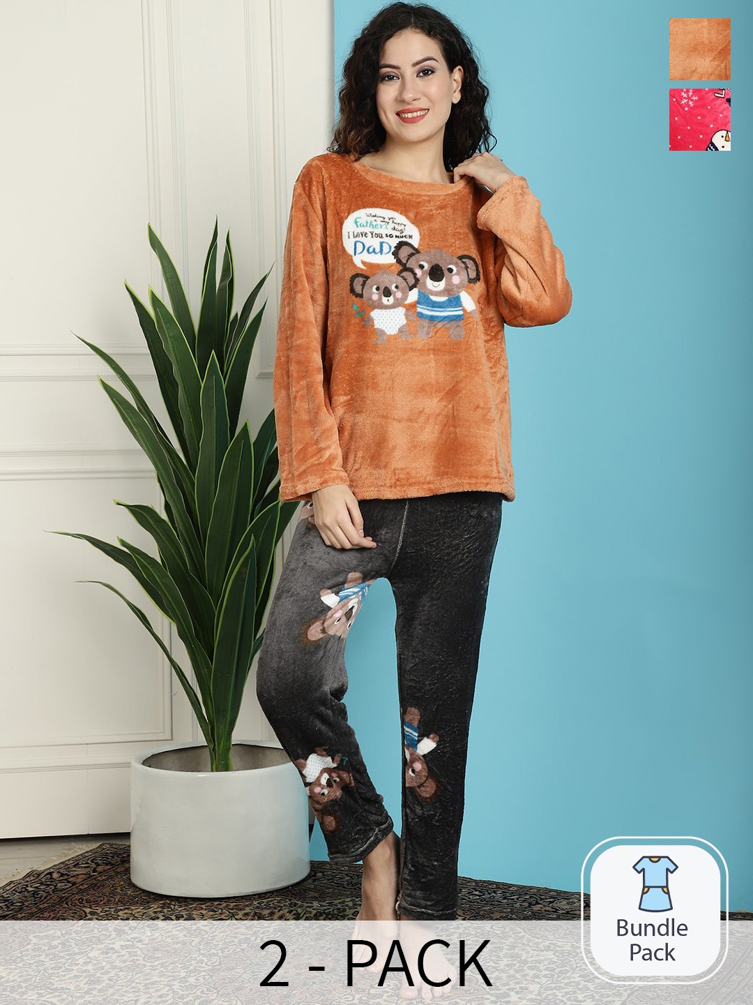 

TAG 7 Pack Of 2 Graphic Printed Night suit, Orange