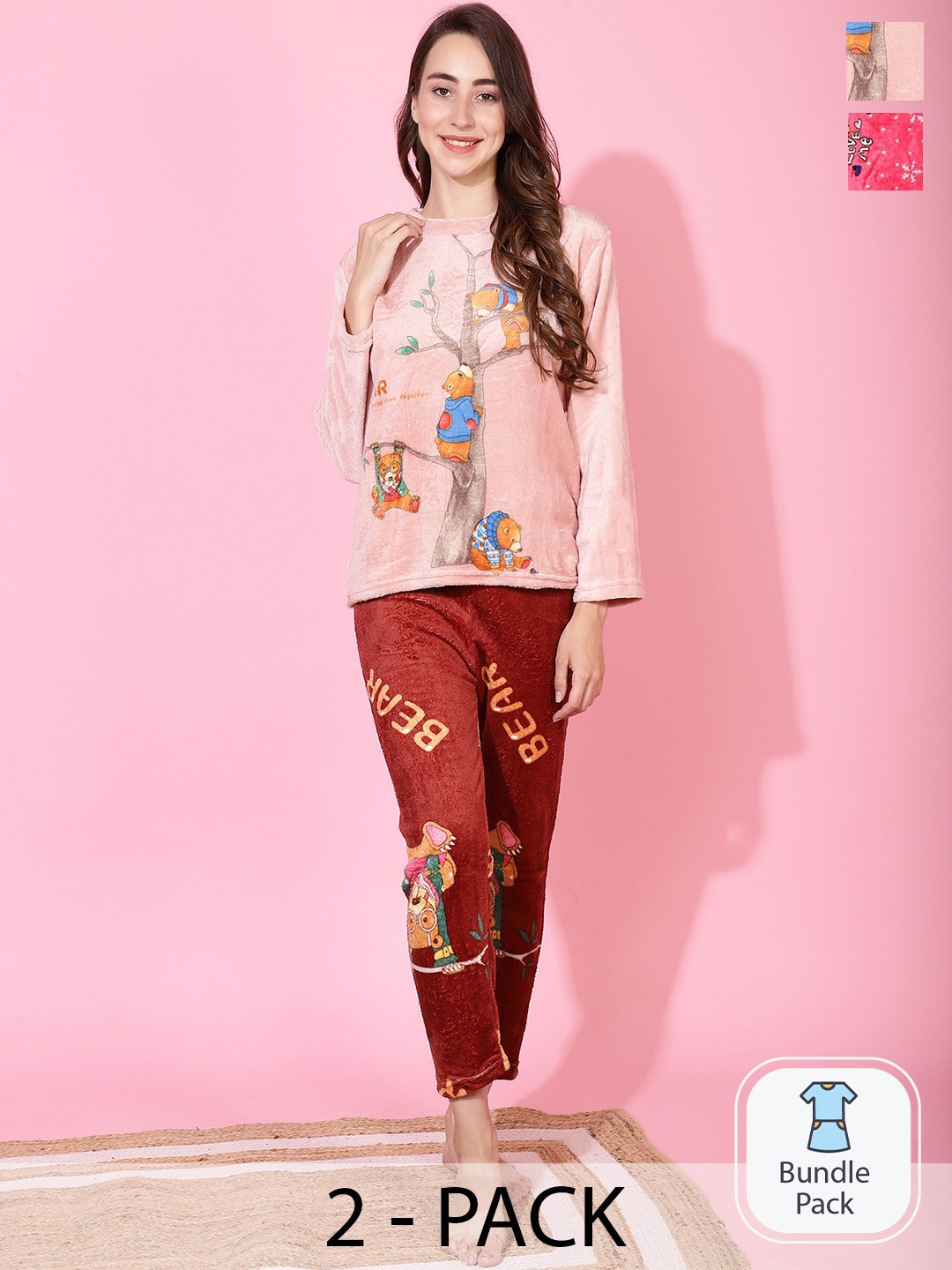 

TAG 7 Pack Of 2 Printed Night suit, Rust