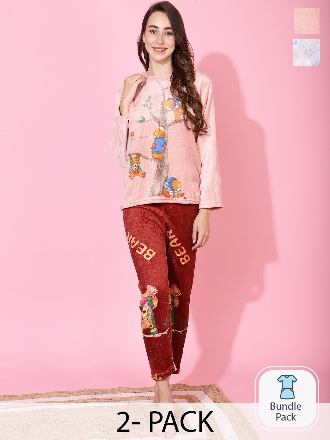 

TAG 7 Pack Of 2 Graphic Printed Top With Pyjamas, Lavender