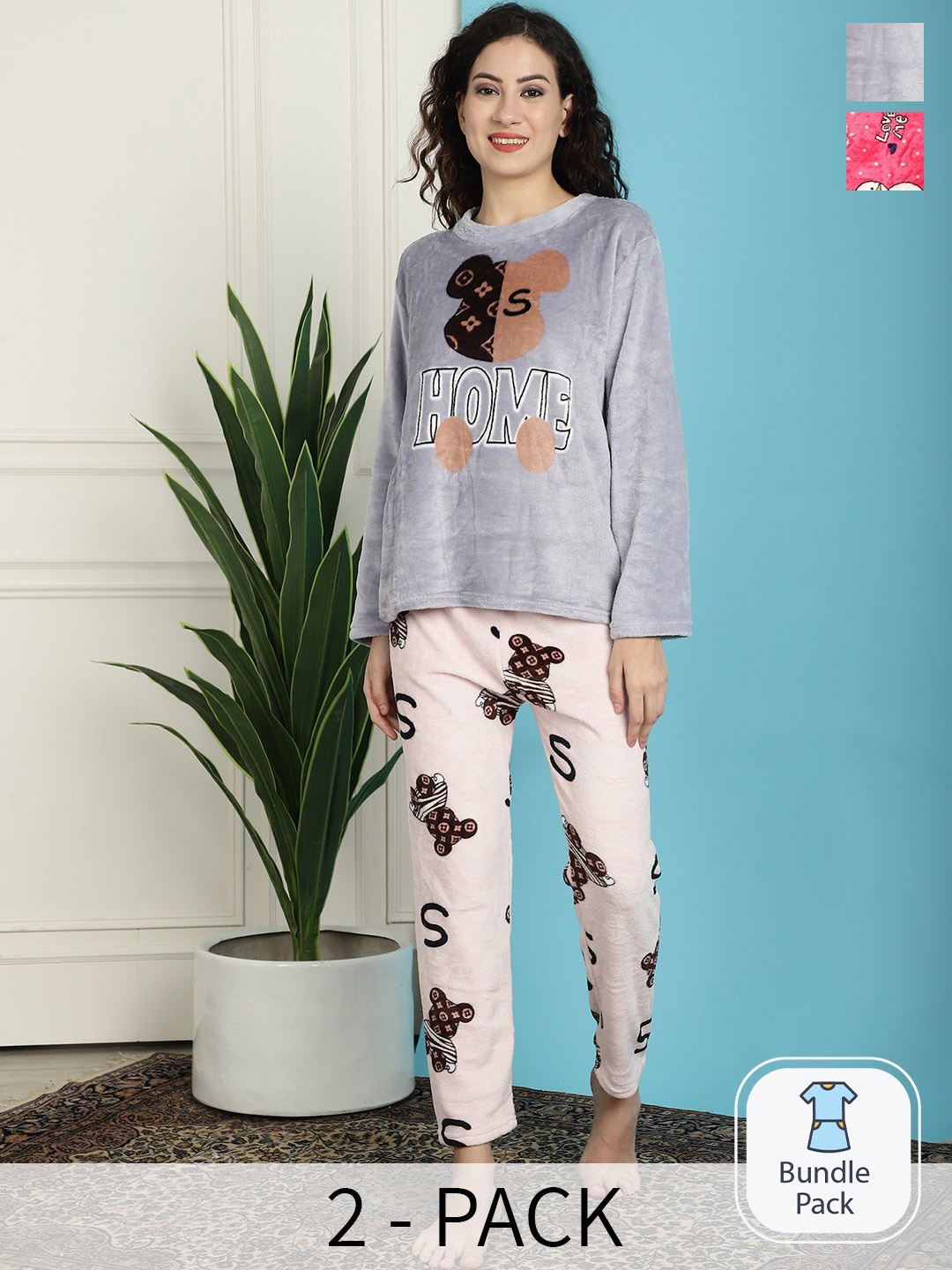 

TAG 7 Pack Of 2 Graphic Printed T-shirt With Pyjamas, Grey
