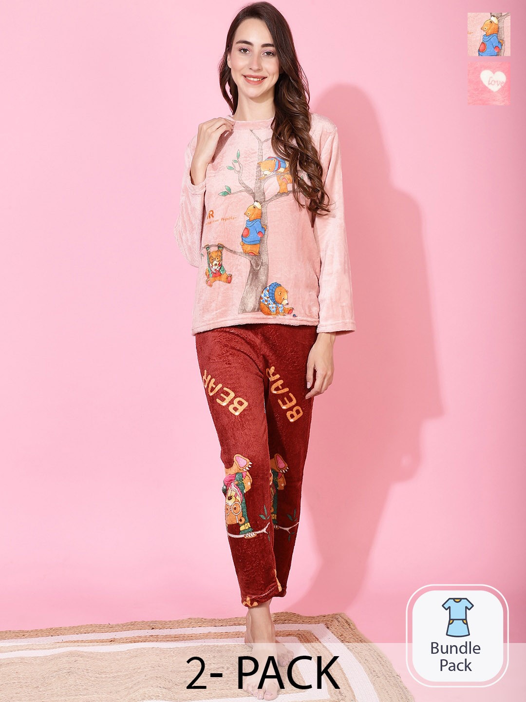 

TAG 7 Pack Of 2 Graphic Printed T-shirt With Pyjamas, Rust