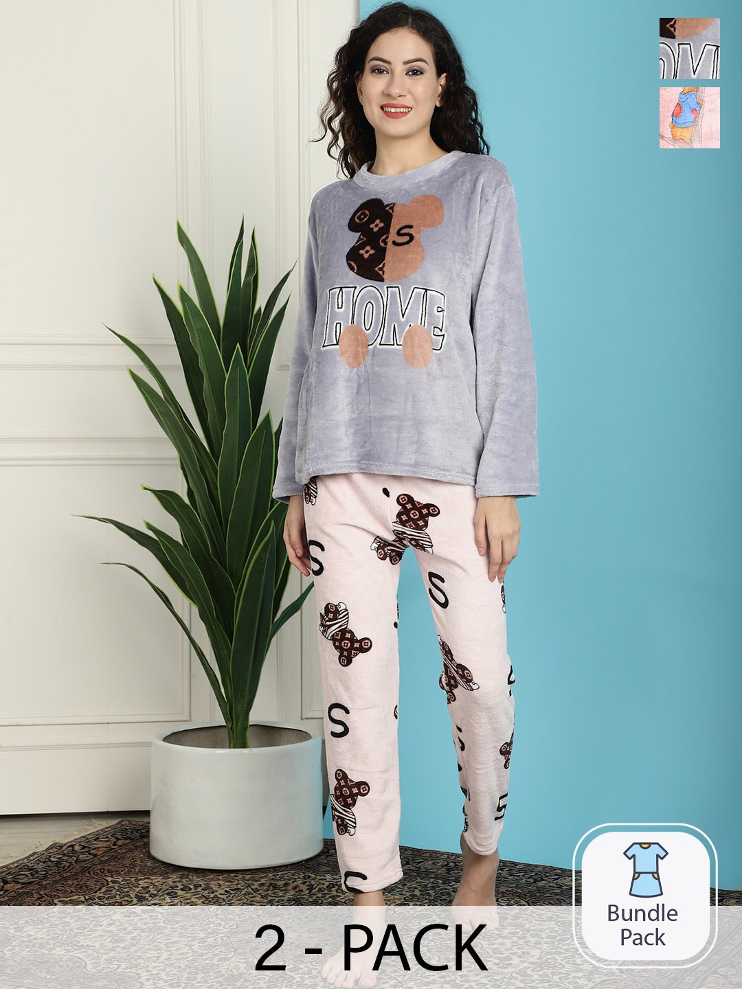 

TAG 7 Pack Of 2 Conversational Printed Night Suit, Grey