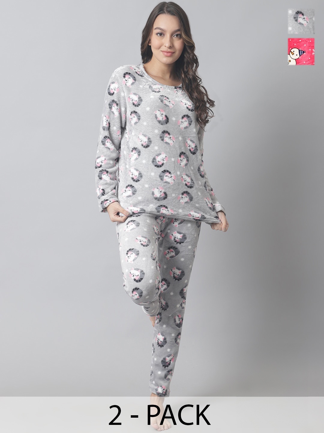 

TAG 7 Pack Of 2 Conversational Printed Night Suit, Grey