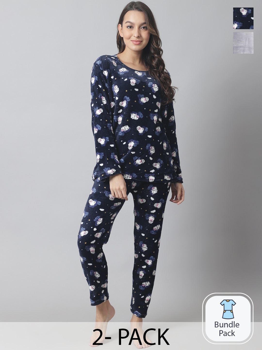 

TAG 7 Pack Of 2 Printed Night suit, Navy blue