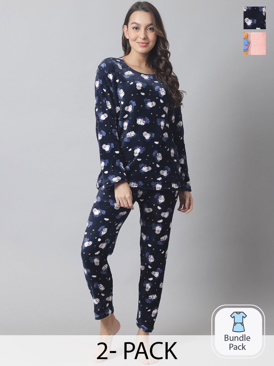 

TAG 7 Pack Of 2 Graphic Printed Nightsuit, Navy blue
