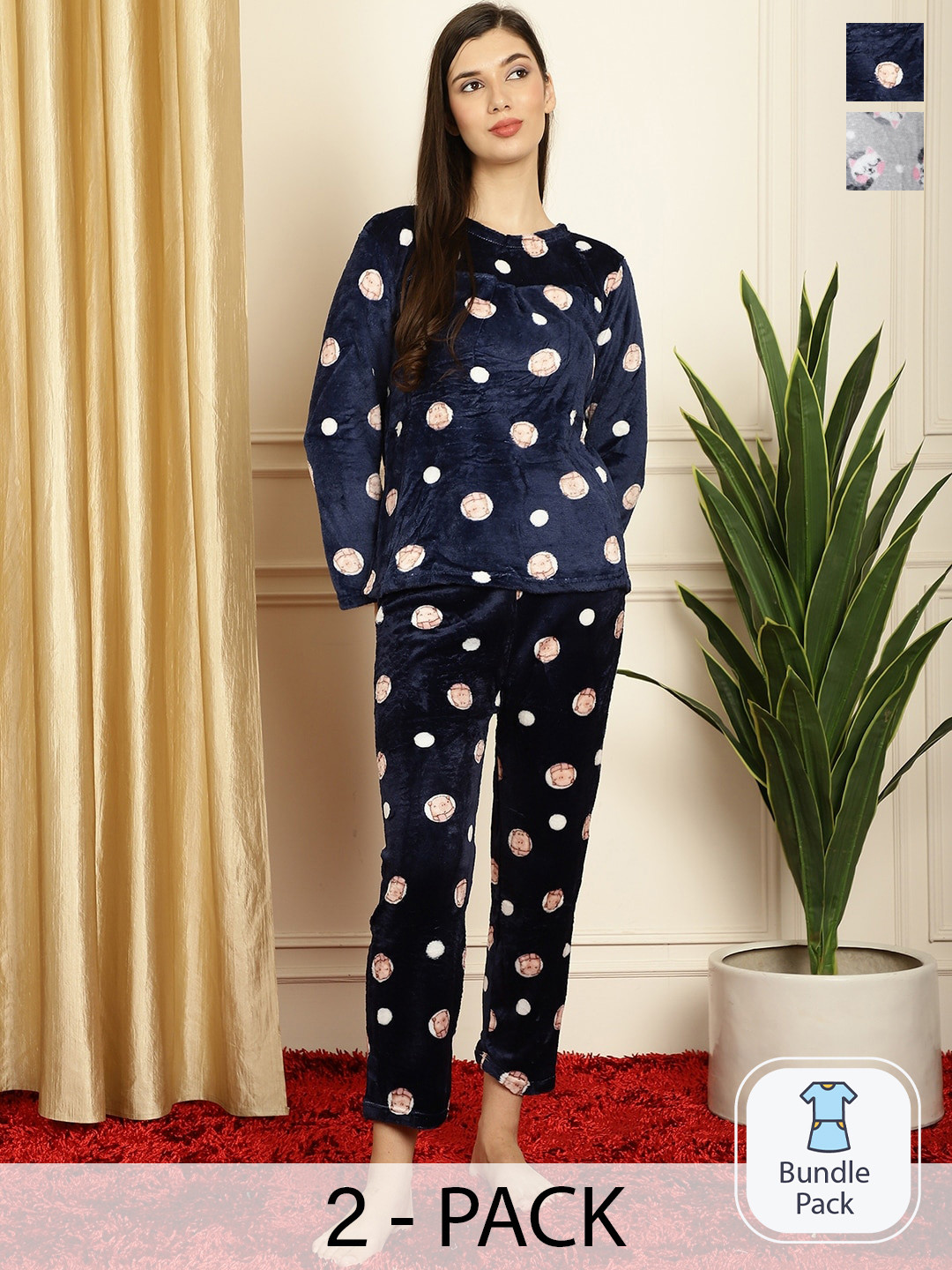 

TAG 7 Pack Of 2 Graphic Printed Nightsuit, Grey
