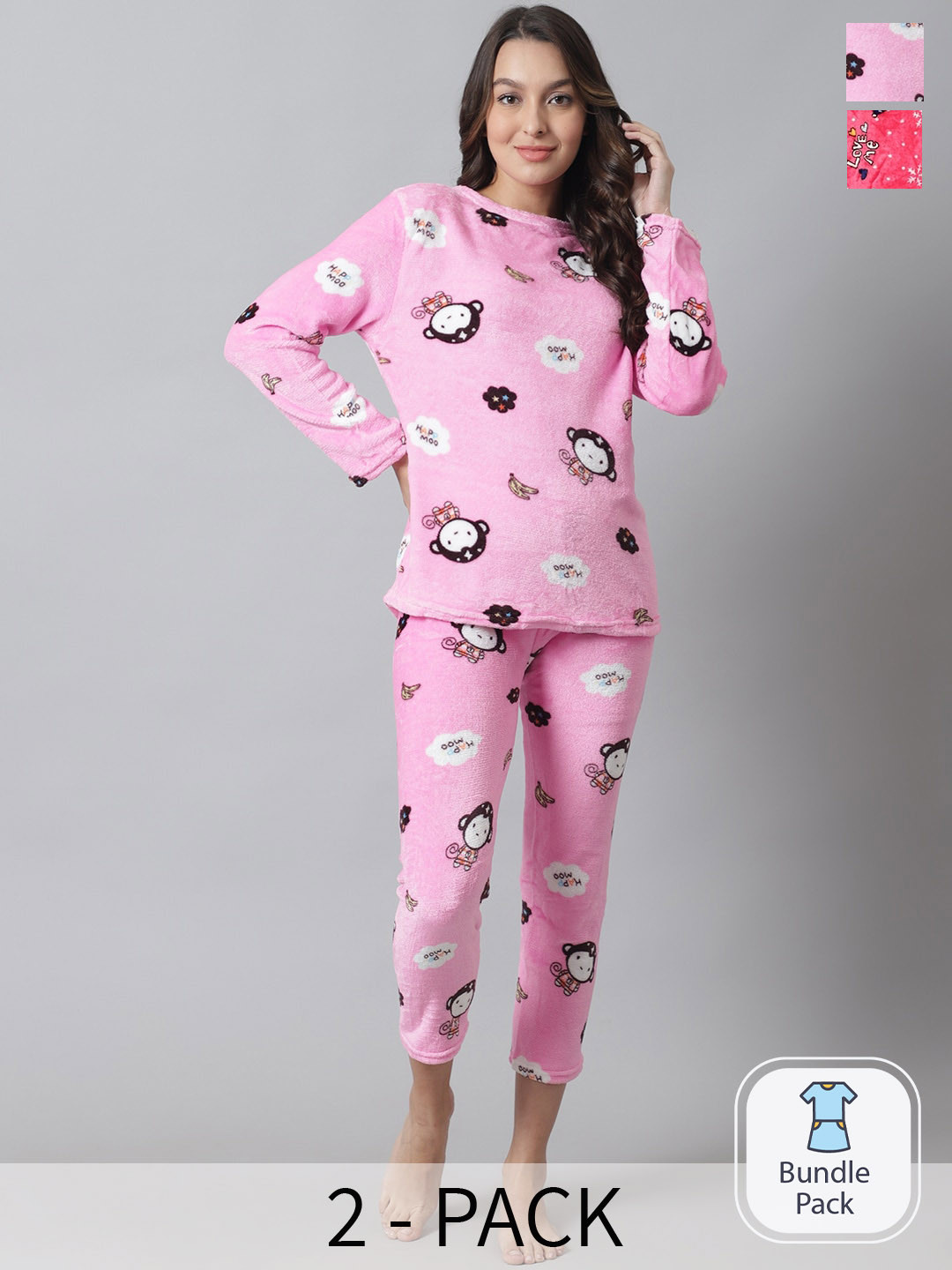 

TAG 7 Pack Of 2 Printed Night Suit, Pink