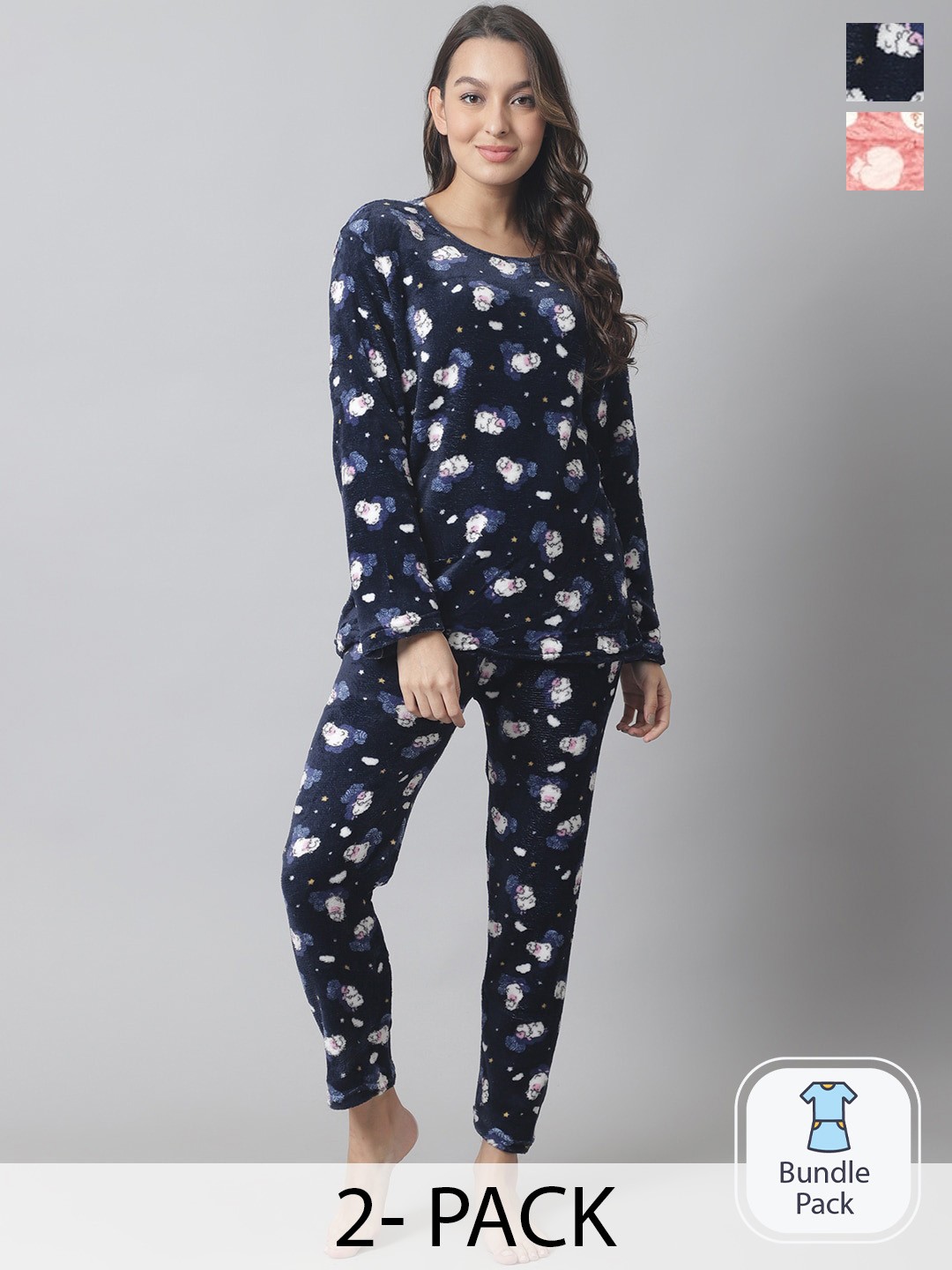 

TAG 7 Pack Of 2 Conversational Printed T-Shirt & Pyjama, Navy blue