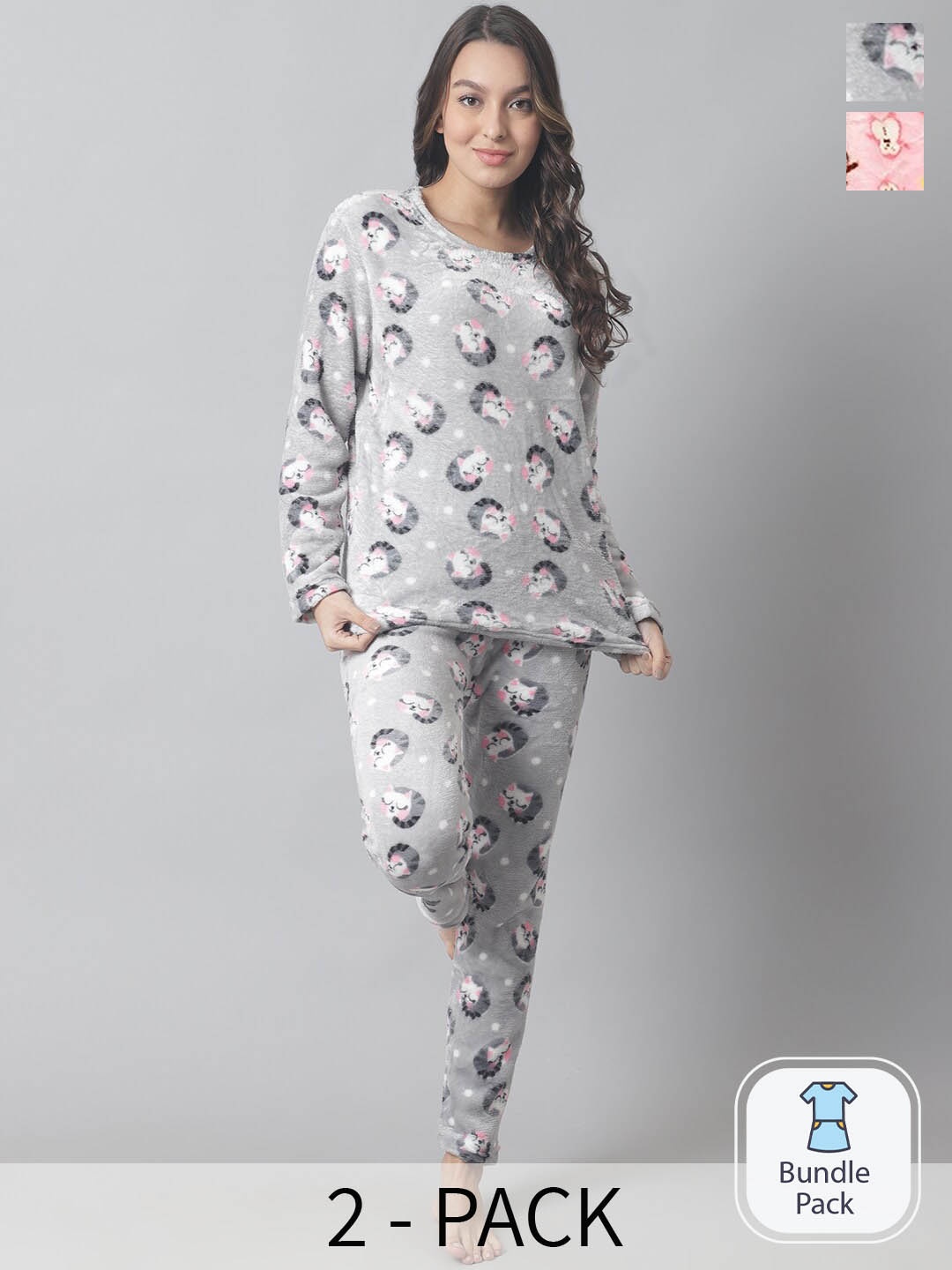 

TAG 7 Pack Of 2 Printed Night suit, Grey