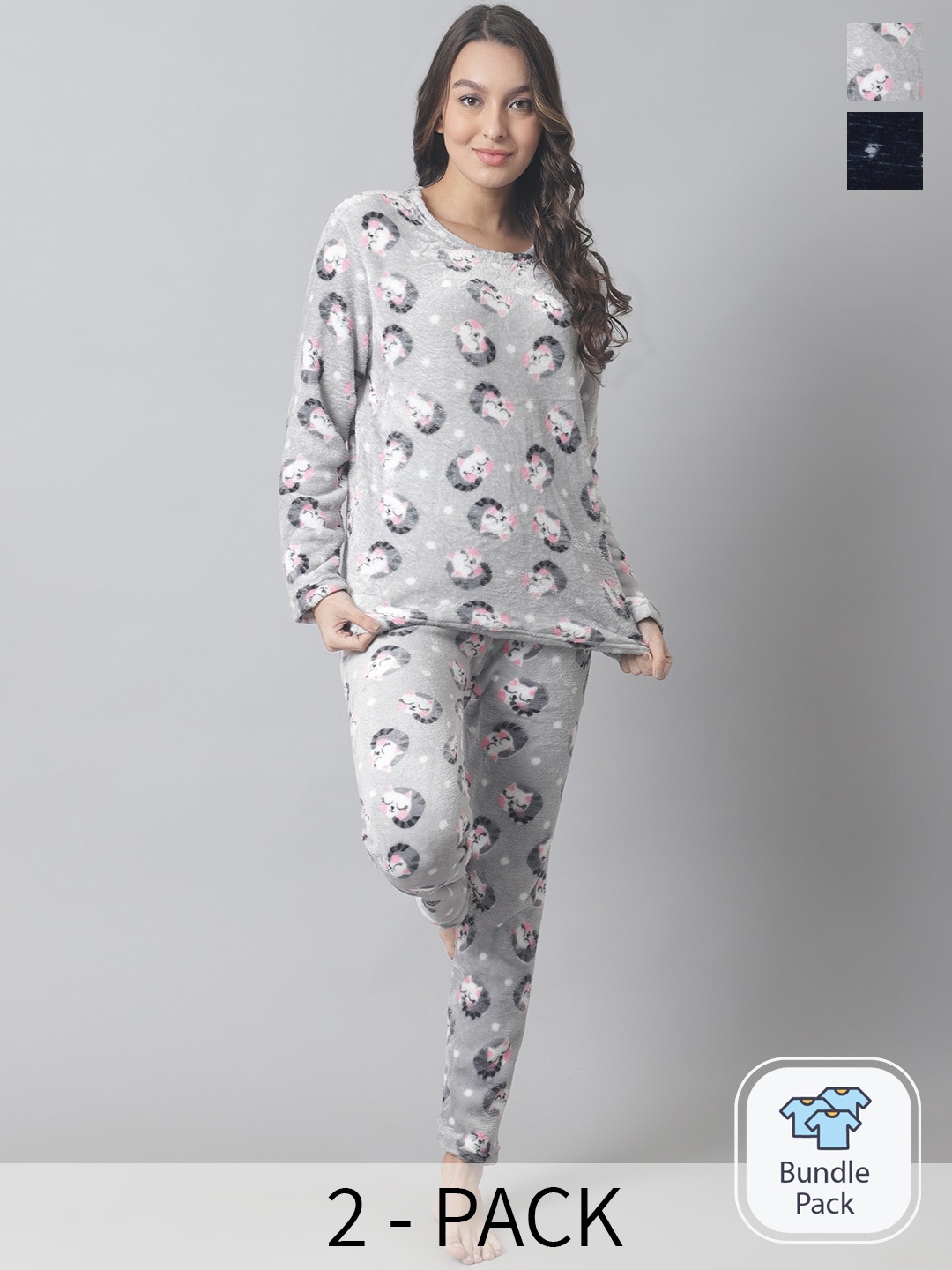 

TAG 7 Pack Of 2 Conversational Printed Night Suit, Navy blue