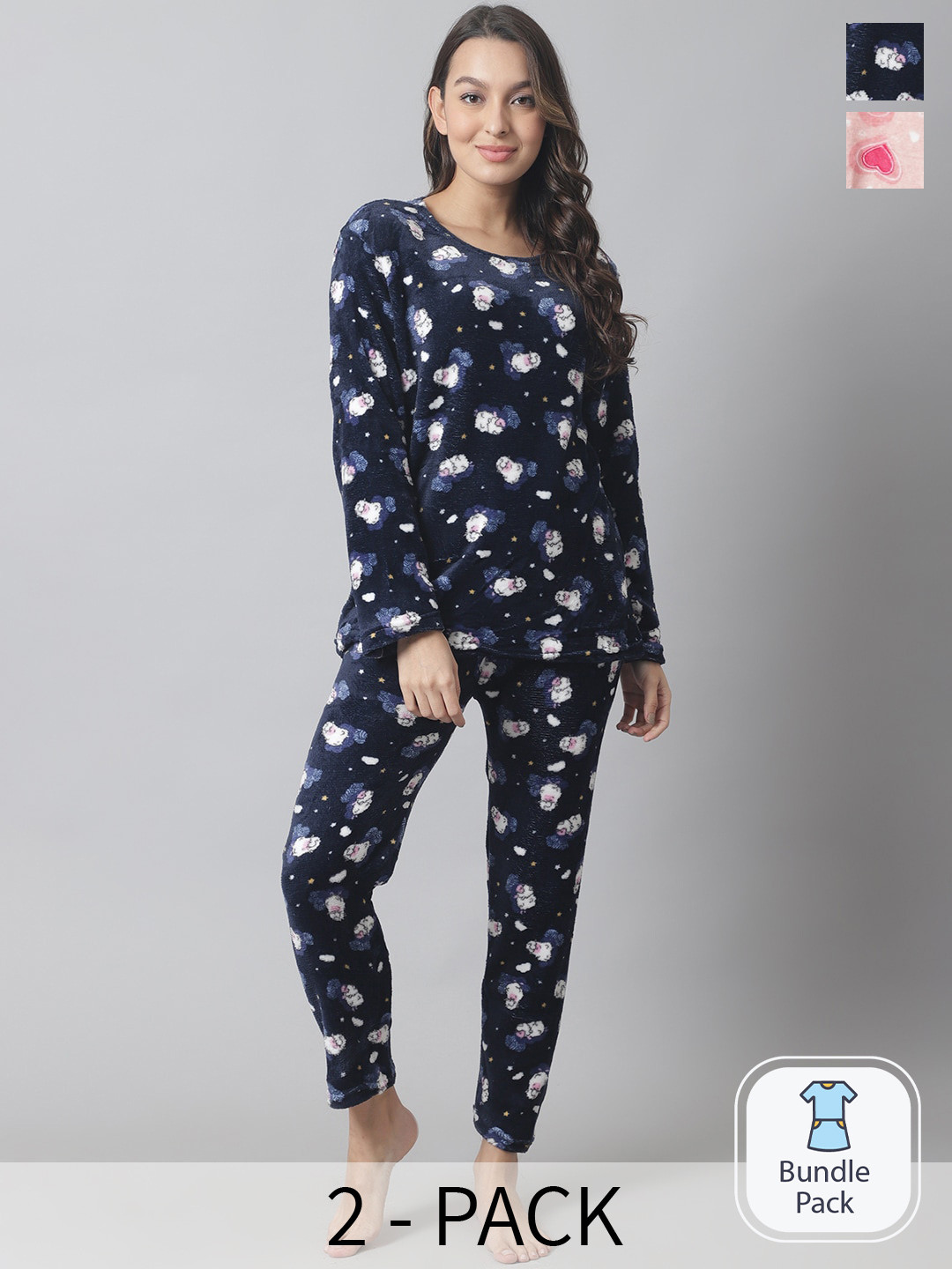 

TAG 7 Pack Of 2 Printed Night suit, Navy blue