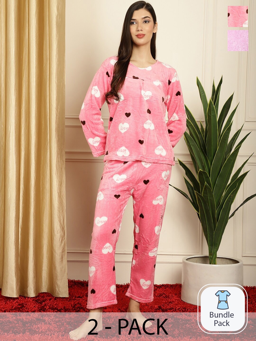 

TAG 7 Pack Of 2 Printed Night suit, Pink