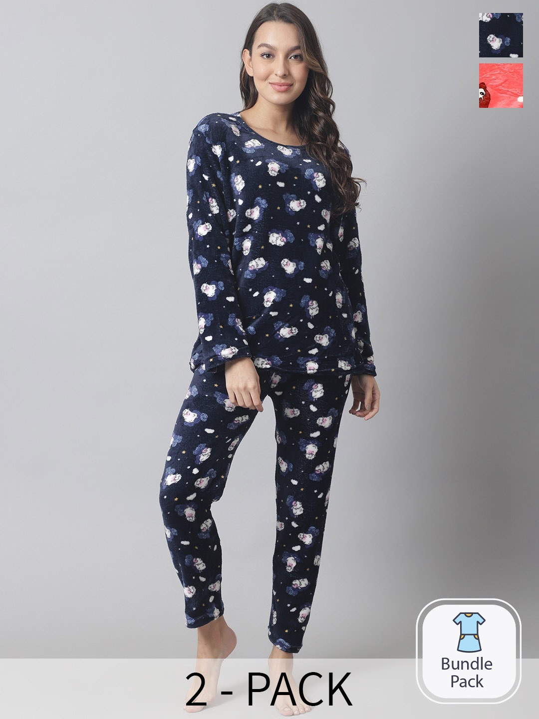 

TAG 7 Pack Of 2 Conversational Printed Night Suit, Navy blue