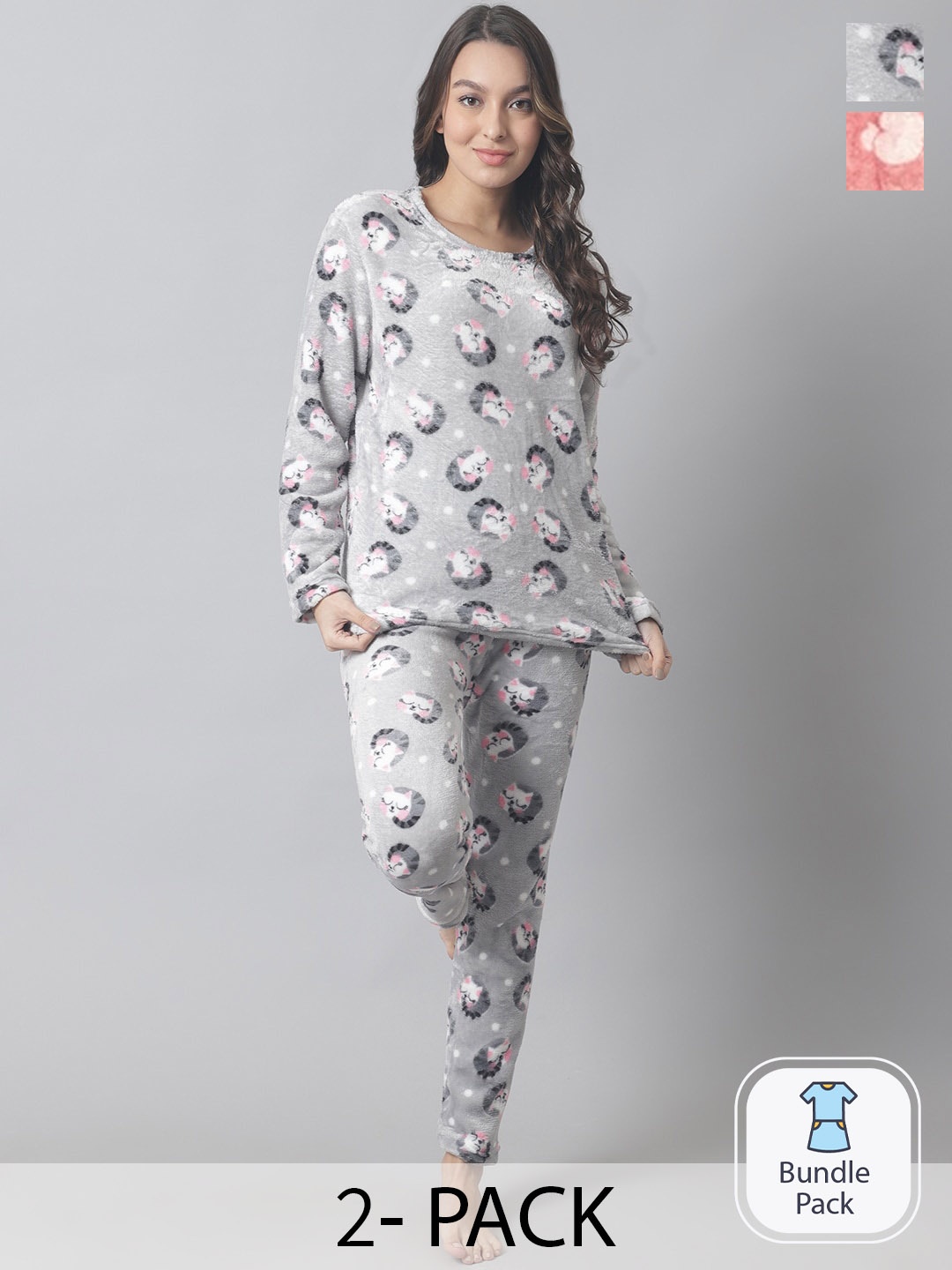 

TAG 7 Pack Of 2 Printed Night suit, Grey