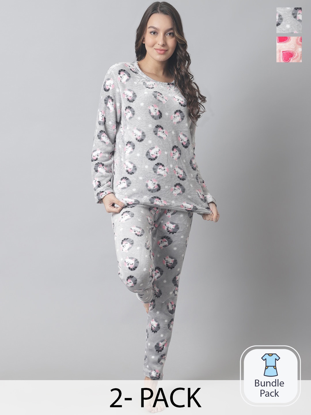 

TAG 7 Pack Of 2 Graphic Printed T-shirt With Pyjamas, Grey