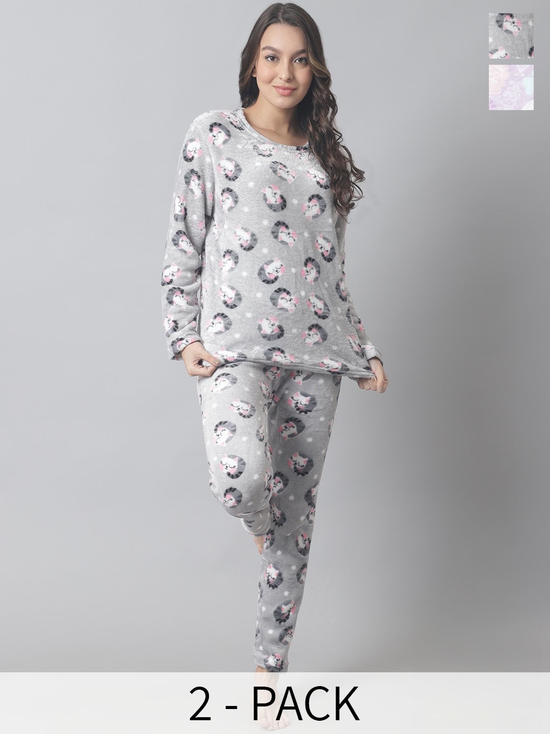 

TAG 7 Pack Of 2 Conversational Printed Night Suit, Grey