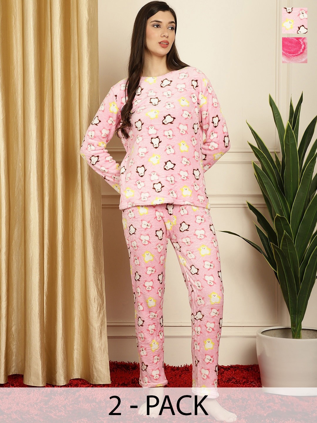 

TAG 7 Pack Of 2 Conversational Printed Night Suits, Pink
