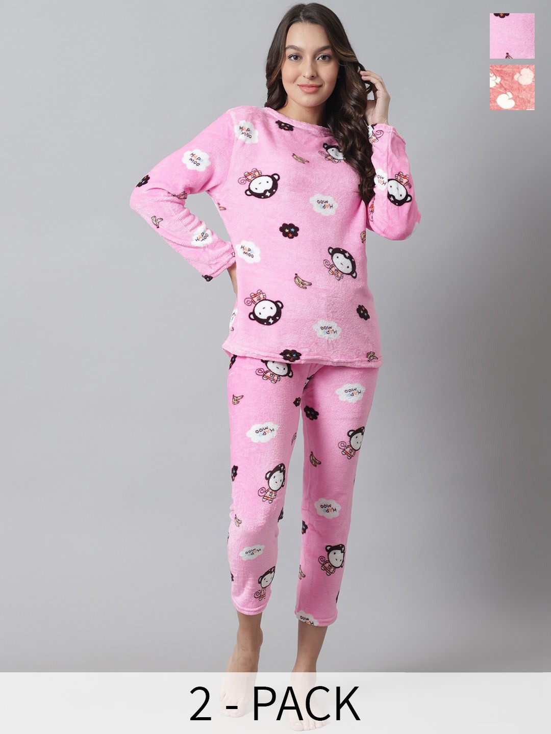 

TAG 7 Pack Of 2 Conversational Printed Night Suit, Pink