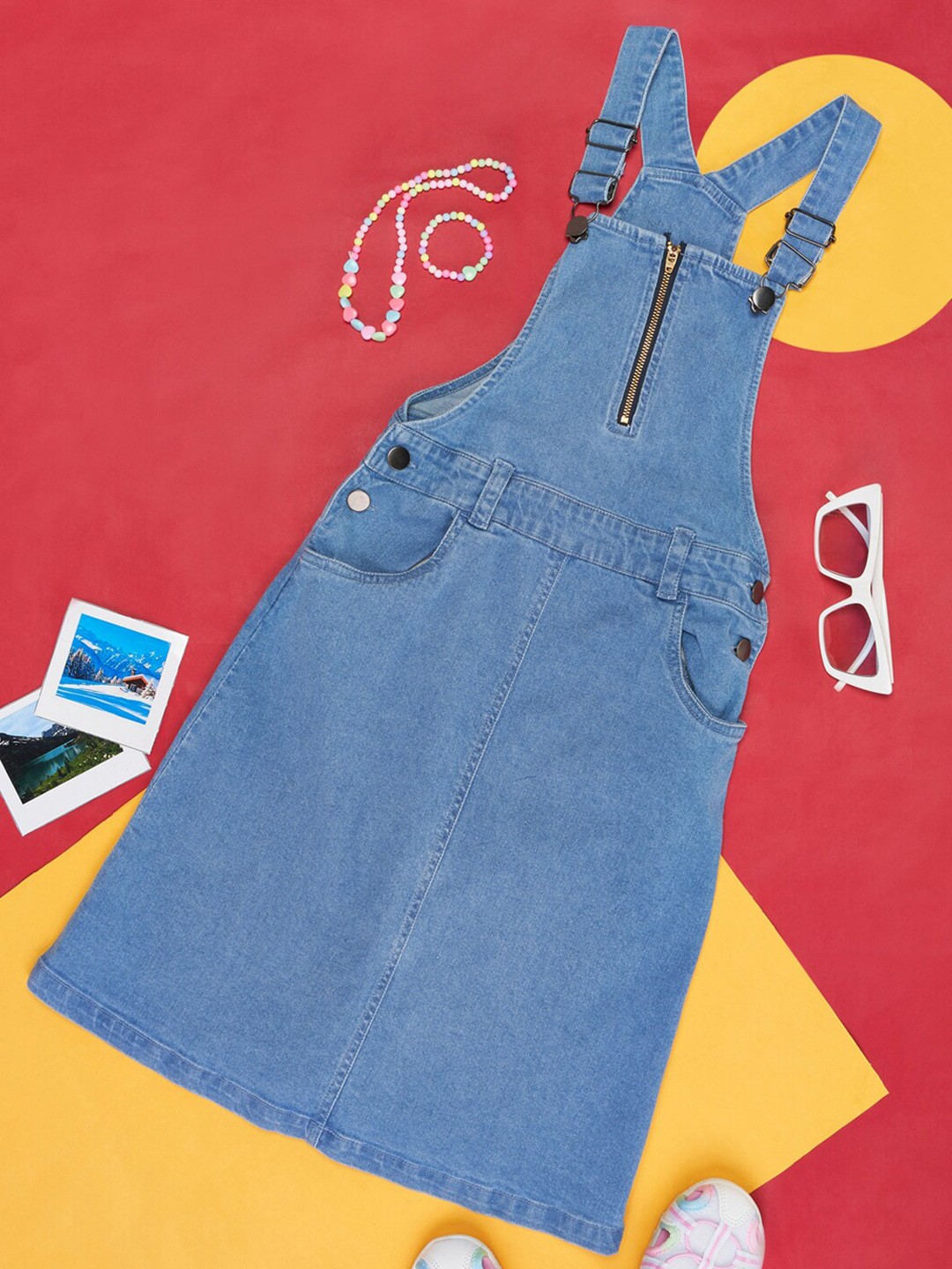 

YU by Pantaloons Girls Shoulder Strap Cotton Pinafore Dress, Blue