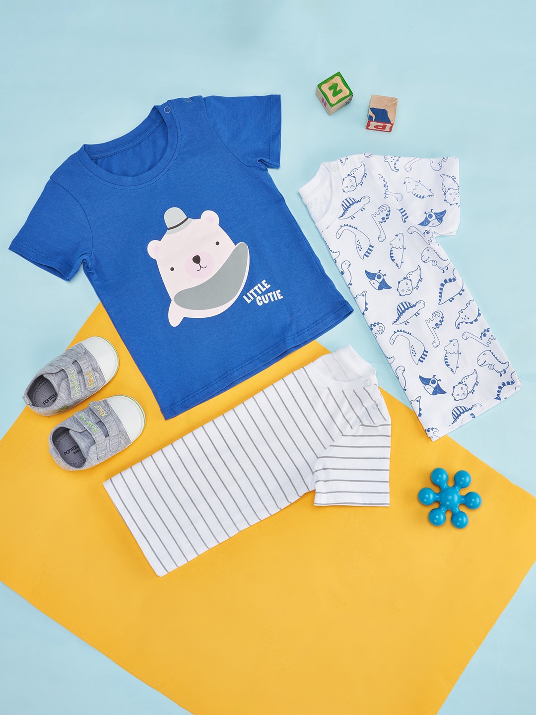 

YU by Pantaloons Boys Pack Of 3 Graphic Printed Pure Cotton T-shirts, Blue