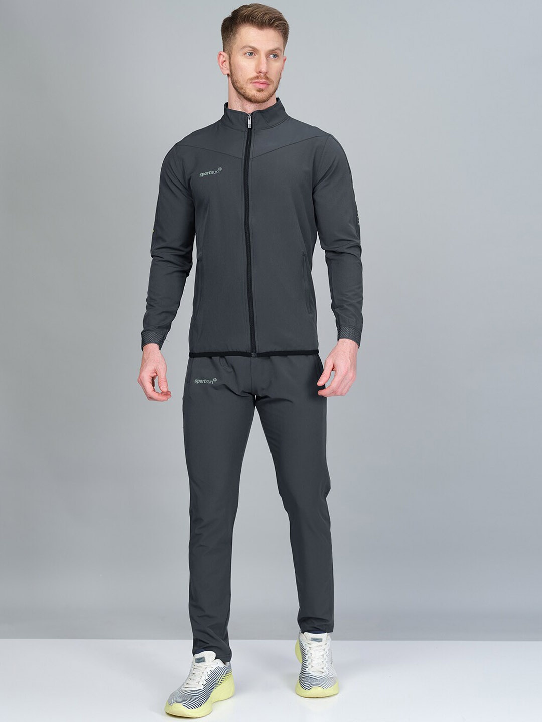 

SPORT SUN Men Mock Collar Tracksuits, Charcoal