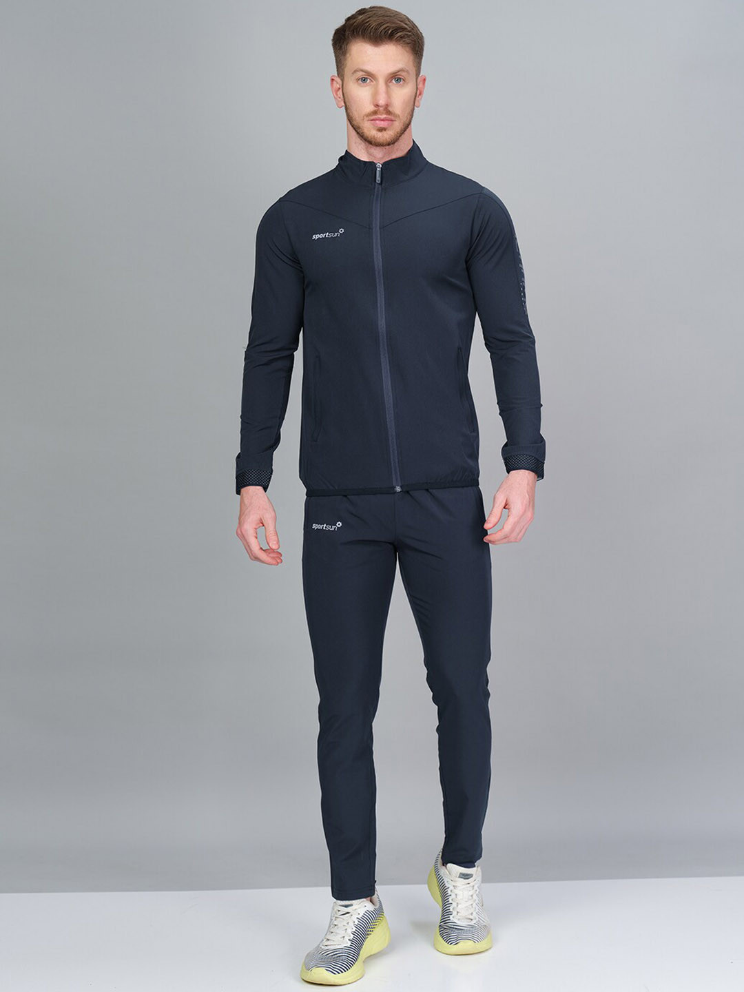 

SPORT SUN Mock Collar Jacket & Track Pant, Navy blue