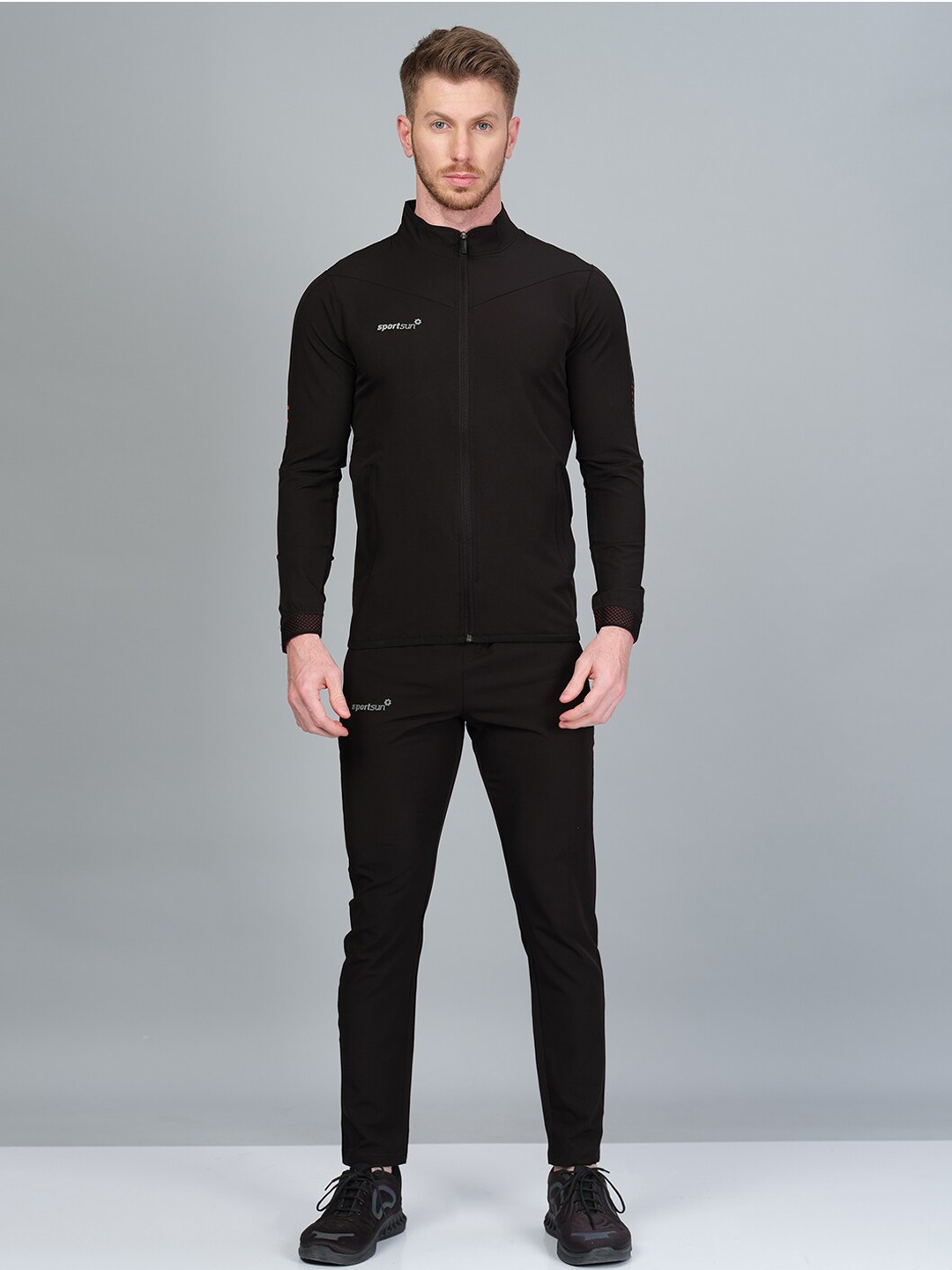 

SPORT SUN Men Mock Collar Tracksuits, Black