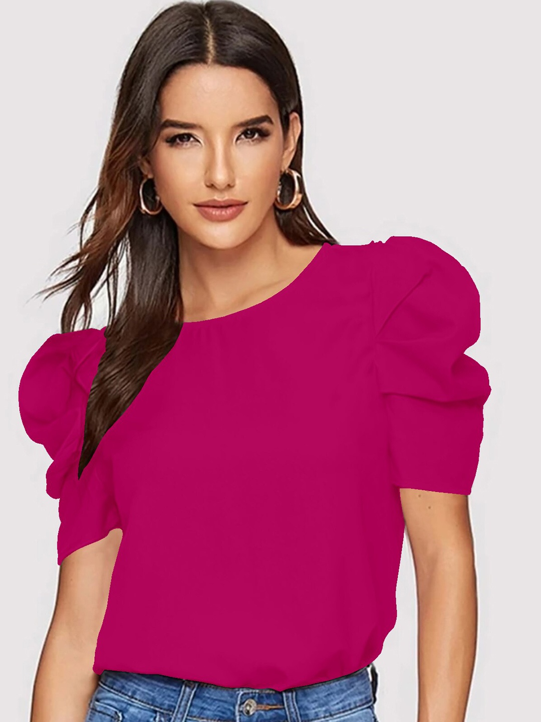 

Dream Beauty Fashion Round Neck Puff Sleeve Regular Top, Pink