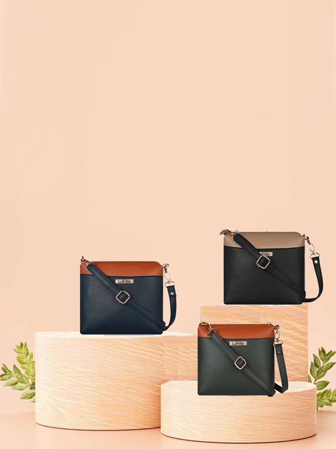 

LaFille Set Of 3 Colourblocked Structured Sling Bags, Navy blue