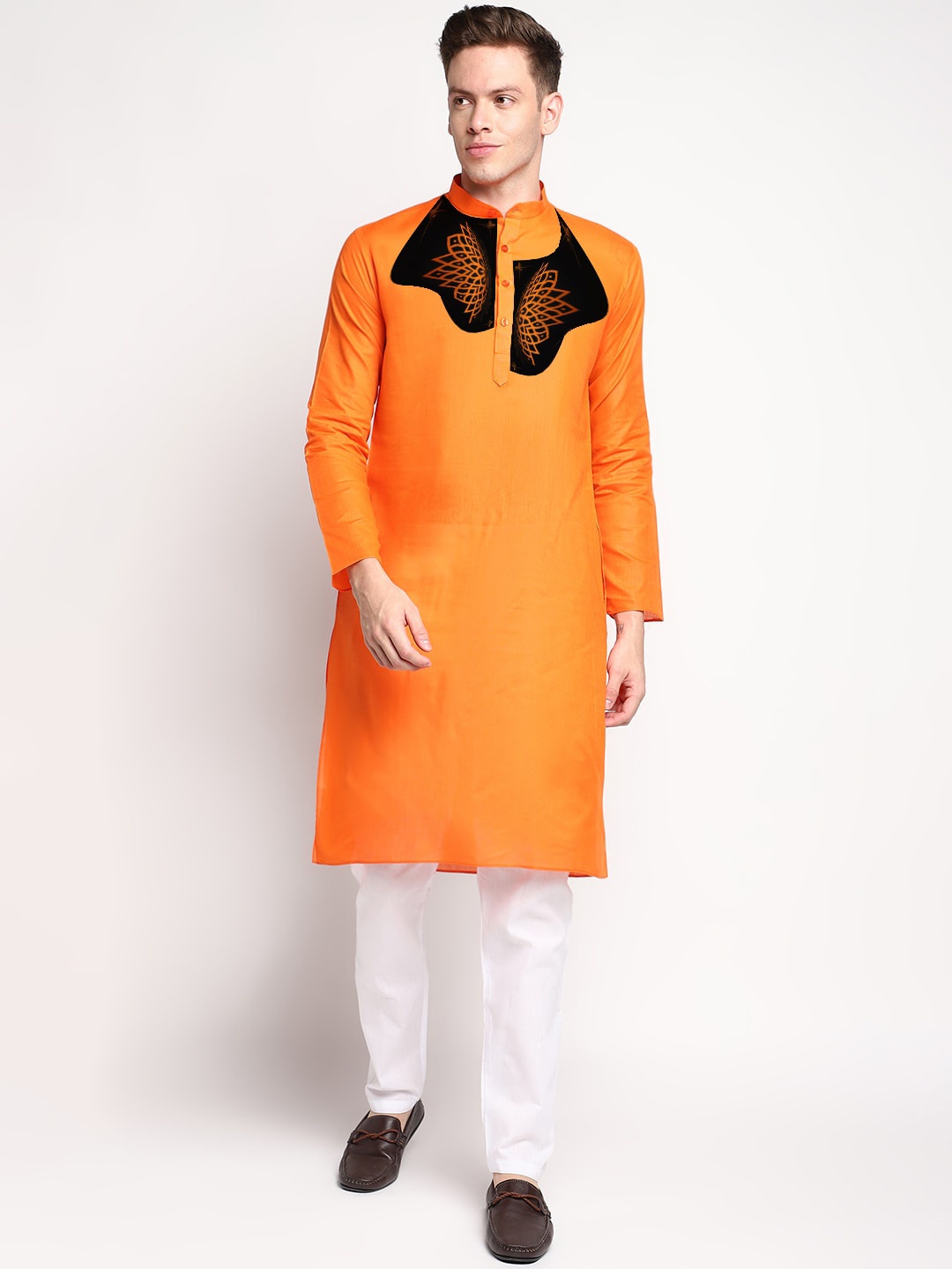 

DEVOILER Geometric Printed Mandarin Collar Straight Kurta, Orange