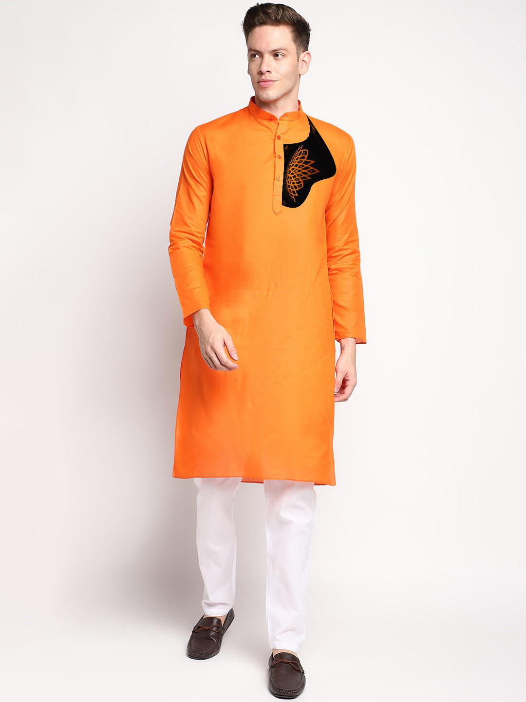 

DEVOILER Ethnic Motifs Printed Kurta With Pyjamas, Orange