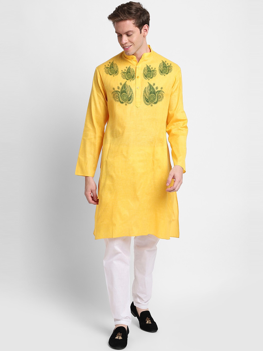 

DEVOILER Ethnic Motifs Printed Kurta With Trousers, Yellow