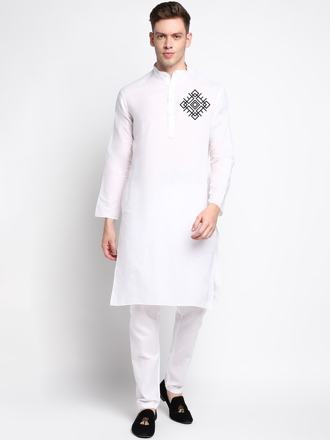 

DEVOILER Ethnic Motifs Printed Digital Print Straight Kurta, White