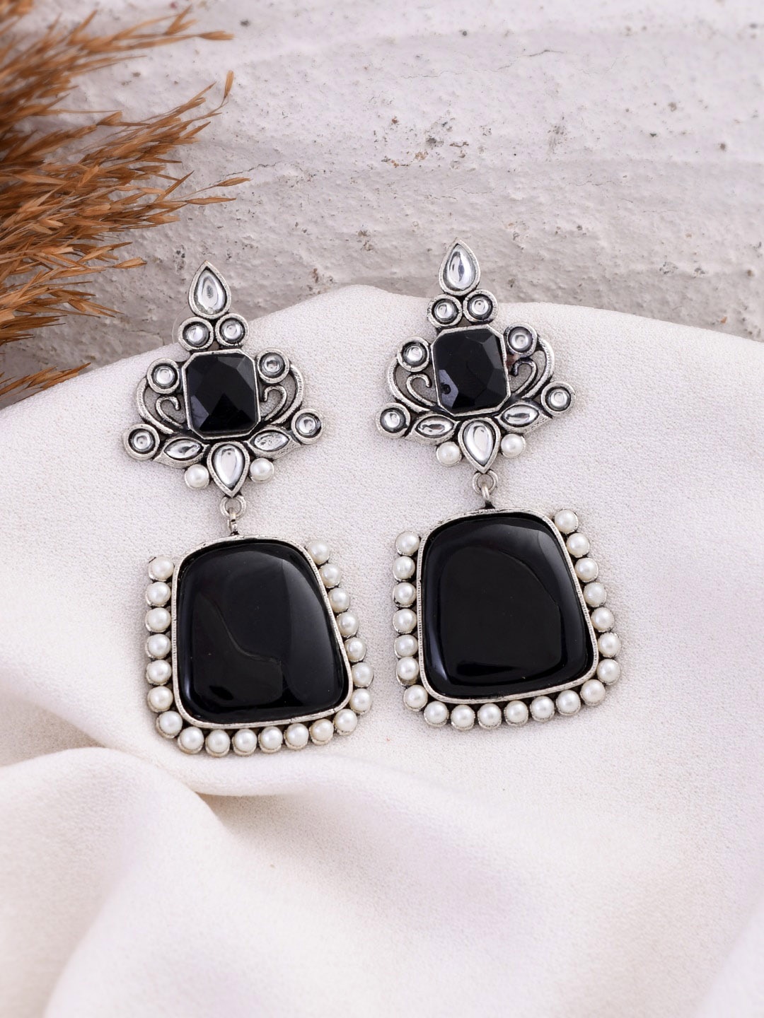 

Silvermerc Designs Silver-Plated Classic Drop Earrings, Black