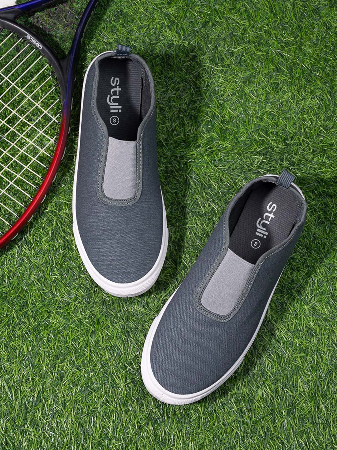 

Styli Men Grey Eric Boardwalk Canvas Slip On Shoes